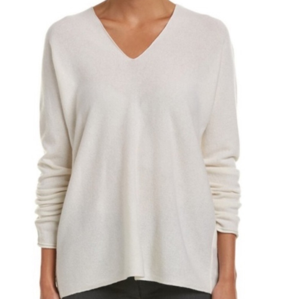 Tahari V-Neck Hooded Sweater in Cream